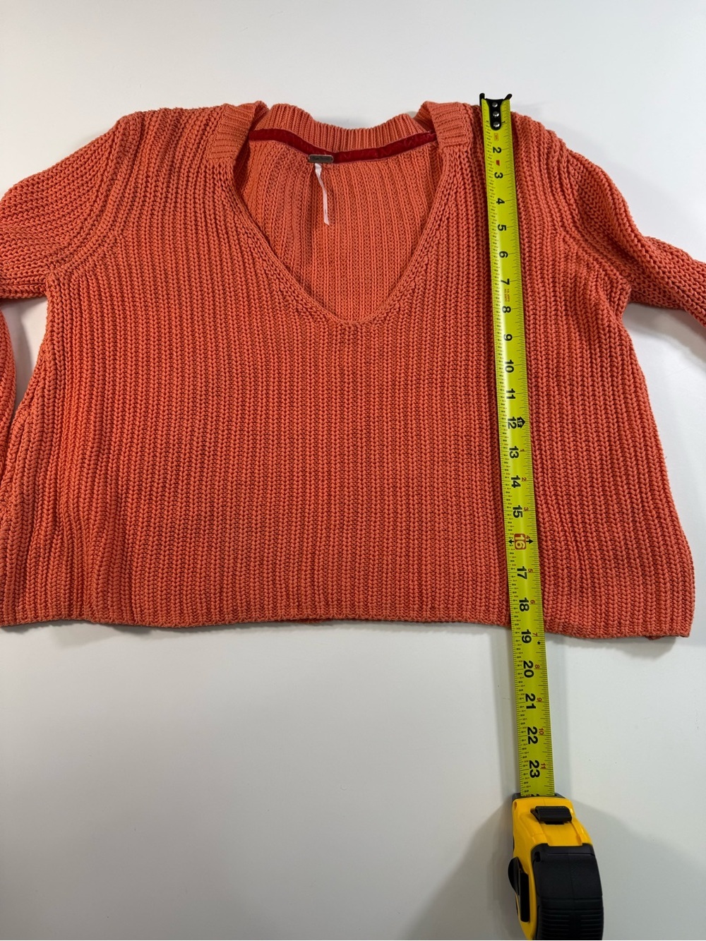 Free People 100% Cotton Coral V-Neck Bell Sleeve Sweater - Picture 4 of 7